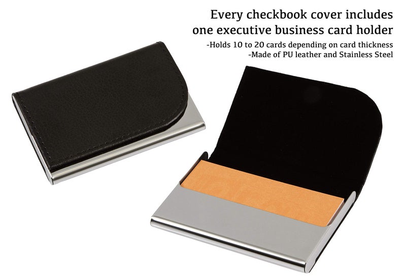 2Fold Business Check Binder 7 Ring for 3-Up Business Size Checks with Extra Business Card Case - PU Leather Deluxe 7 Ring Checkbook Binder Portfolio with 600 Check Capacity and Storage - Image 3